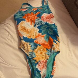 Girls' Floral Blue One-Piece Swimsuit - Kids Swim